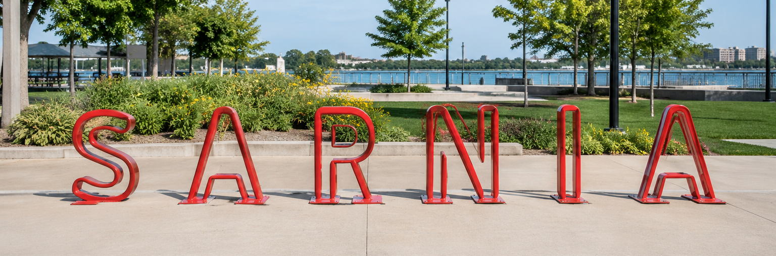 SARNIA letter bike racks at waterfront